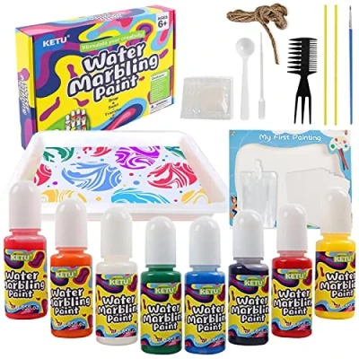 Image of Water Marbling Paint Art Kit for Kids, 8 Colours Craft Kits DIY Arts and Crafts Kids Girls &amp; Boys Ideal Creative Toys Presents Gifts Age 7 14