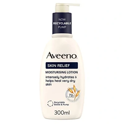 Image of Aveeno Skin Relief Moisturising Lotion, With Soothing Triple Oat Complex &amp; Shea Butter, Suitable For Sensitive Skin, 72 Hour Intense Hydration, Helps Relieve Very Dry and Tight Unscented, 300ml