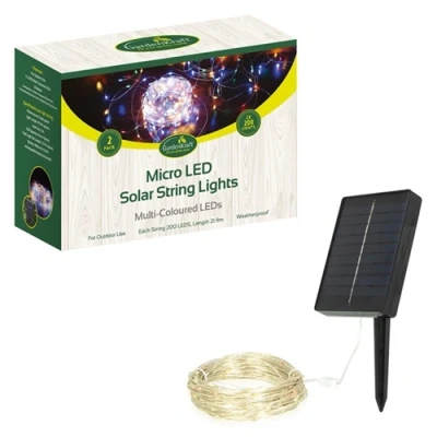 Image of GardenKraft 2pk 200 Micro Solar LED String Light Multicolour