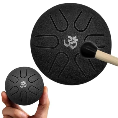 Image of YEJAHY Tongue Drum Steel 3 Inch Tongues 6 Tones Drum, Mini Pan Handpan Instrument Kit with Beaters Meditation Yoga Sound Healing (Black)