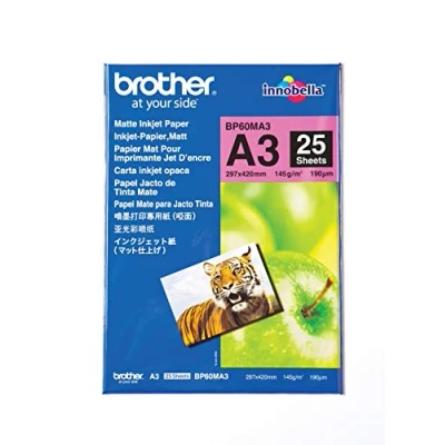 Image of Brother BP60MA3 Inkjet Paper, A3, Matte, 297 mm (W) x 420 (L), 25 Sheets, Genuine Supplies, white