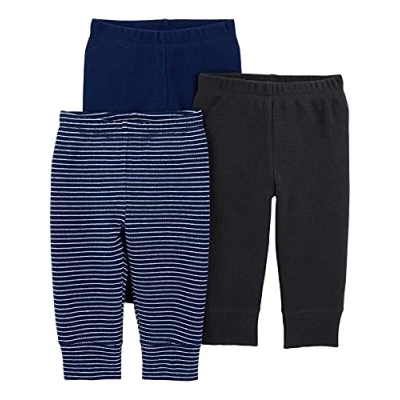 Image of Simple Joys by Carter&#039;s Unisex Babies&#039; Thermal Trousers, Pack of 3, Black/Dark Blue Stripes/Navy, Premature
