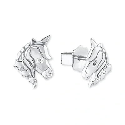 Image of s.Oliver stud earrings 925 sterling silver girl children earrings, with cubic zirconia synth, 0.9 cm, silver, unicorn, Comes in jewelry gift box, 2018519