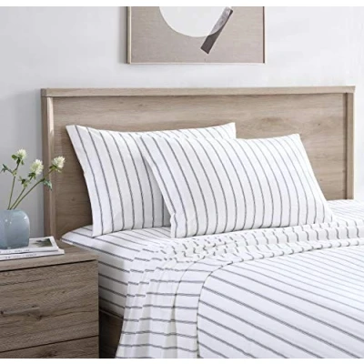 Image of Stone Cottage King Sheets, Cotton Percale Bedding Set, Crisp &amp; Cool Home Decor (Trenton Stripe Grey, King)