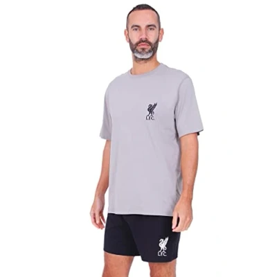 Image of Mens Official Liverpool Football Club Grey Black LFC Short Cotton Pyjamas (XX Large)