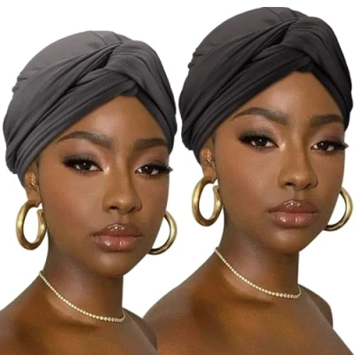 Image of DRESHOW Hair Wrap for Women Soft Stretch Jersey Head Scarf Breathable Lightweight Turban Solid Color