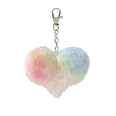 Image of Fcnjsao Key Chain Plush Heart Keychain Butterfly Pendant Fluffy Cats Keyring Pom Bag Cell Phone Decoration