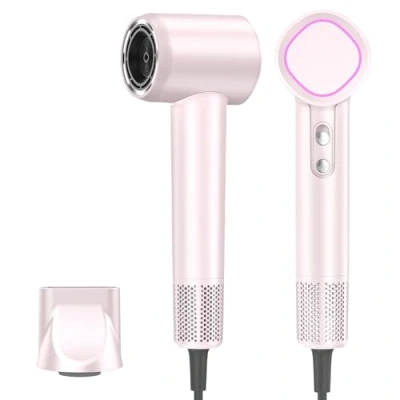 Image of Ionic Hair Dryer, 110,000 RPM High Speed Dryer with Ceramic Technology Nozzle for Fast Drying, 3 Thermo Control Adjustment Professional Blow Low Noise Design Home Travel Salon,PINK
