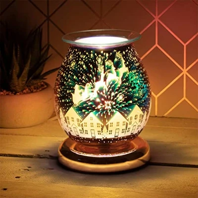Image of LEONARDO LP51887 Bulb Shaped Desire Aroma Touch Lamp Gold 3D Santa Sleigh design 1 Pc, Multicolor
