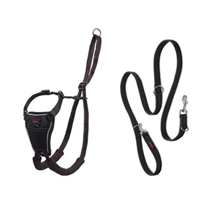 Image of HALTI No Pull Harness Size Large &amp; Training Leash Large, Black Combination Pack Stop Your Dog Pulling on the Leash. Adjustable, Lightweight and Easy to Use. Suitable for Dogs