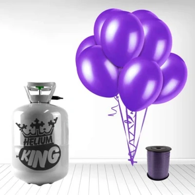 Image of Disposable Helium Gas Cylinder with 30 Balloons and Curling Ribbon included (Deep Purple, Single)