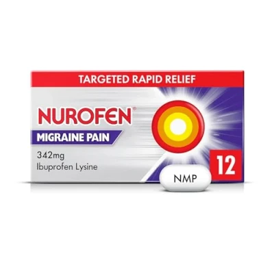 Image of Nurofen Migraine Pain Relief Tablets, 342mg, 12 Ibuprofen Caplets, Relief, Migraine, Headache Strong Painkillers, Lysine