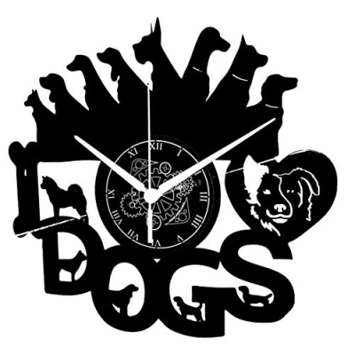 Image of Vinyl Wall Clock Vintage Handmade Decor Home Office Pets Dogs I Love