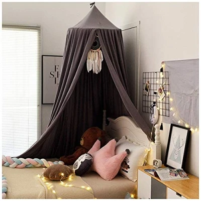 Image of Children Bed Canopy Round Dome Hanging Curtain Net Nursery Room Decorations Mosquito Play Tents Dark Grey(Height:2.5M)