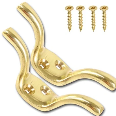Image of 2X Brass 63mm Cleat Hooks with Screws Tie Back Pulley/Washing Line Cord