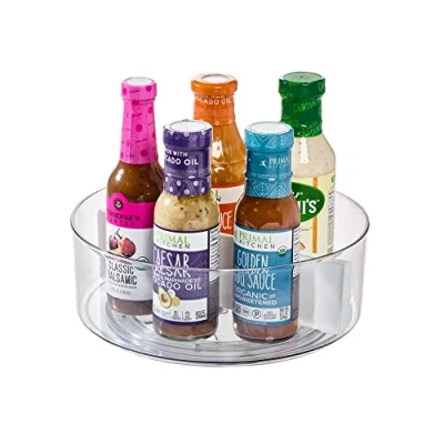 Image of iDesign Lazy Susan, Rotatable Kitchen Organiser with Removable Divider, Storage Accessories, Made of Recycled Plastic, Transparent and White, Clear/Marshmallow