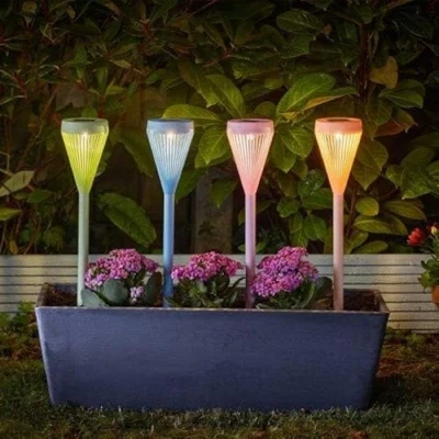 Image of Garden Mile Set of 4 Viva Solar Stake Lights Warm White Led Powered Waterproof Ideal for Driveway Patio Outdoors Pathway Lighting Yard and Lawn Accessories