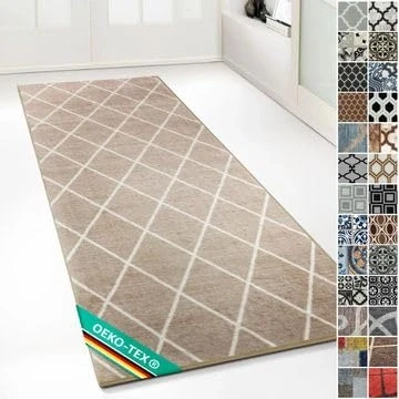 Image of Design Carpet Runner Rug Floor Mat, Non Slip Mat for Kitchen Hallway Living Room Bedroom Vintage Ornament Classic Modern (80 x 300 cm, Cosenza Beige)