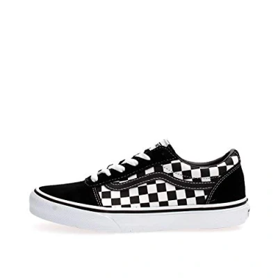 Image of Vans Boy&#039;s Ward Suede/Canvas Sneaker, Black Checker True White Pvj, 2.5 UK