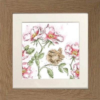 Image of Wrendale Designs&quot;The Rose Garden&quot; Wren Framed Picture in Various Frame Colours (Oak)