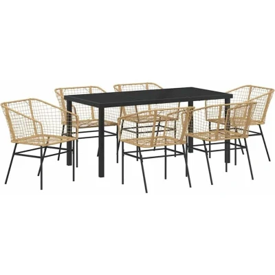 Image of vidaXL 7 Piece Garden Dining Set Brown Poly Rattan