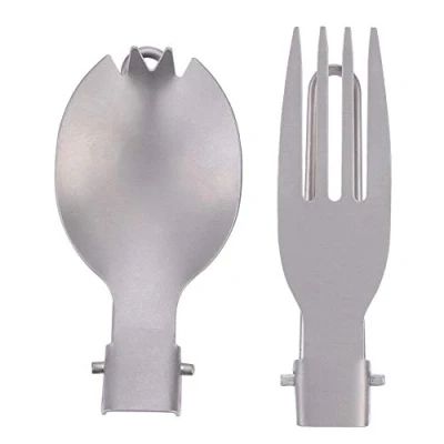 Image of Folding Fork Spoon Set, Portable Titanium Spork Set Outdoor Camping Cutlery Travel Tableware Spork(Fork +Spoon)