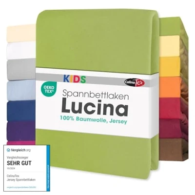Image of CelinaTex Lucina Baby Kids Fitted Sheet Bed Child&#039;s Cotton 2er Set 60x120 70x140 cm green