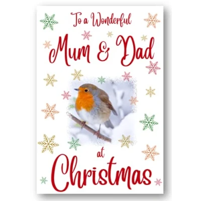 Image of Second Ave Mum &amp; Dad Christmas Robin Xmas Holiday Festive Greetings Card