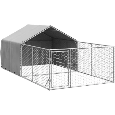 Image of vidaXL Outdoor Dog Kennel with Run 4x2x1.5 m Galvanised Steel