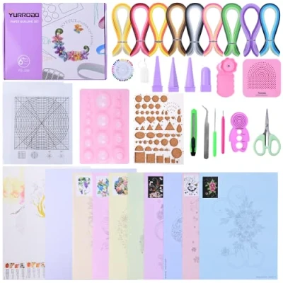 Image of YURROAD Paper Quilling Kit for Beginner with 18 Kinds of Tools 5mm Template Board Dome 3D Mould Slotted Crimper Strips Set