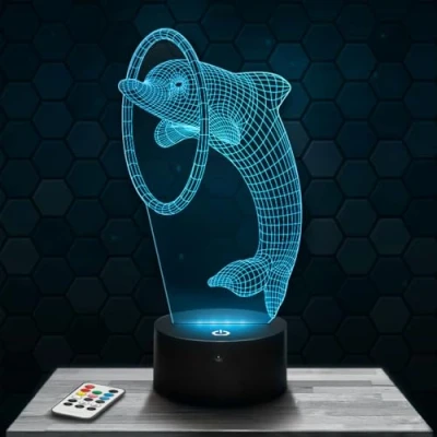 Image of Bedside lamp, Dolphin Night Light 3D LED Illusion, Christmas Birthday Gift idea for boy and Girl Children&#039;s or Adult Bedroom