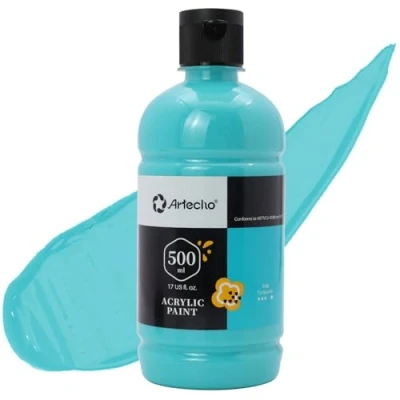 Image of Artecho Turquoise Acrylic Paint 500ml/17oz, Craft for Art Supply, Ideal Canvas, Fabric, Pumpkin, Rock, Leather, Model, Ceramic, Plastic, Clay, Glass.