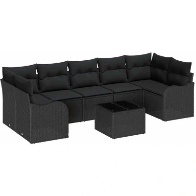 Image of vidaXL 8 Piece Garden Sofa Set with Cushions Black Poly Rattan