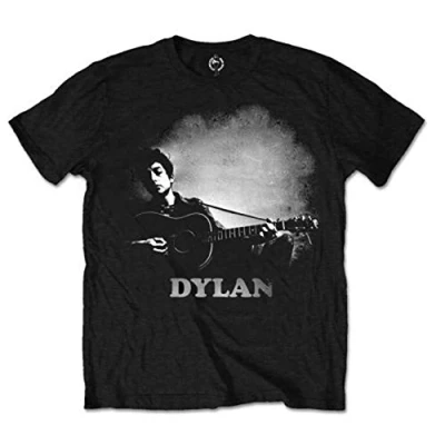 Image of Bob Dylan Guitar &amp; Logo Official Tee T Shirt Mens Unisex (Medium) Black