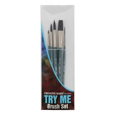 Image of Creative Mark Artist Paint Brush Set Mimik Synthethic Squirrel Short Handle Brushes Assorted Sizes Try Me Pack 5 Pieces