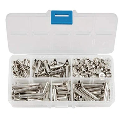 Image of INCREWAY 5mm x 8/15/20/25/30mm Nickel Plated Binding Chicago Screw Posts Barrel Nuts Docking Rivets Silver Tone 100pcs
