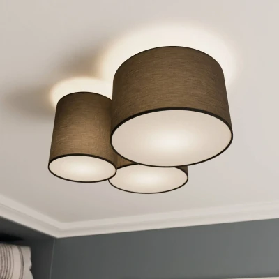 Image of Lindby ceiling light Laurenz, 3 bulb, grey, textile, Ø 63cm