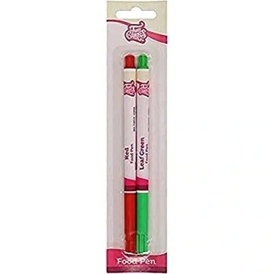 Image of FunCakes Food Pen Red &amp; Green Set: Writer with 100% Edible Ink, Flexible Tip for both thick and thin lines.Great personalizing your treats Messages, Quick drying time, Halal certified, Set/2