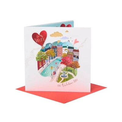 Image of UK Greetings Valentine&#039;s Day Card For Wife Cute Couple Scene Design