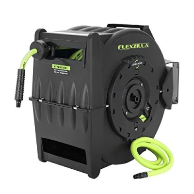 Image of Flexzilla Levelwind Retractable Air Hose Reel, 3/8 in. x 75 ft., Heavy Duty, Lightweight, Hybrid, ZillaGreen L8306FZ