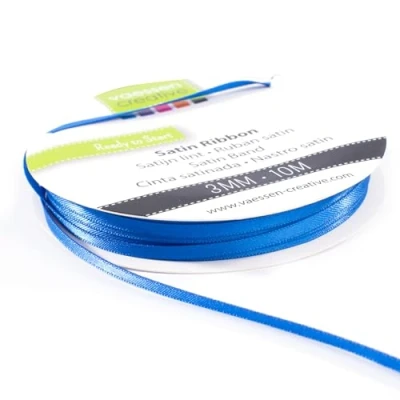 Image of Vaessen Creative Satin Ribbon, Blue, 3mm x 10m, Elegant Shine for Card Making, Scrapbooks, Gift Wrapping and Other Craft Projects, 3 mm