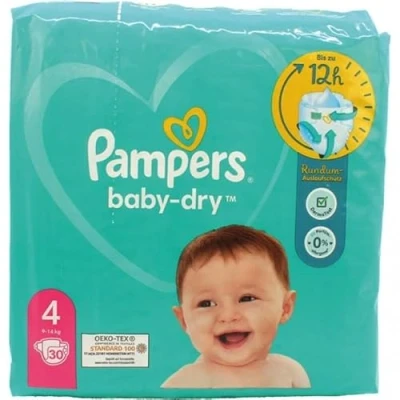 Image of Pampers Baby Nappies Size 4 (9 14 kg), Pack of 30, Maxi, Up to 12 Hours All Round Leak Protection