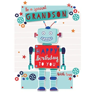 Image of Robot Grandson Embellished Happy Birthday Greeting Card Talking Pictures Cards SCEG0040/M
