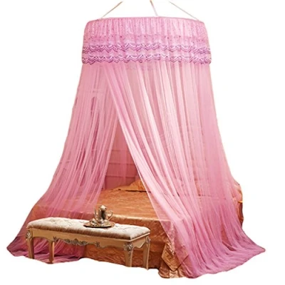 Image of MAGILONA Home 4 Corner Post Bed Canopy Mosquito Net Bedding or Outdoors Netting Fit Twin, Full, Queen, King One Open Door (Pink)