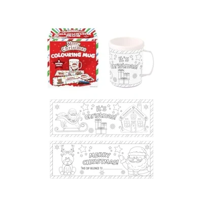 Image of HENBRANDT 6 x Christmas Colouring Mug for Kids Children’s Stocking Fillers Eve Box Xmas Party Favours Colour Your Own Arts and Crafts Boys Girls