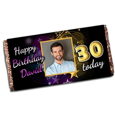 Image of Personalised Happy Birthday Photo Milk Chocolate Bar 18th 21st 30th 40th 50th Present Idea for him her N99 Any Age