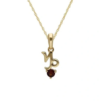 Image of Garnet Capricorn Zodiac Charm Necklace in 9ct Yellow Gold