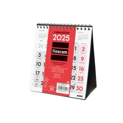 Image of Finocam 2025 Large Numbers Neutral Desk Calendar 1 Month Per Page January December (12 Months) French