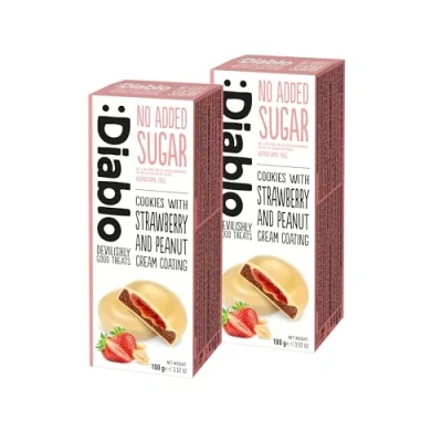 Image of Diablo No Added Sugar Cookies with Strawberry and Peanut Cream Coating 100g (Pack Of 2)