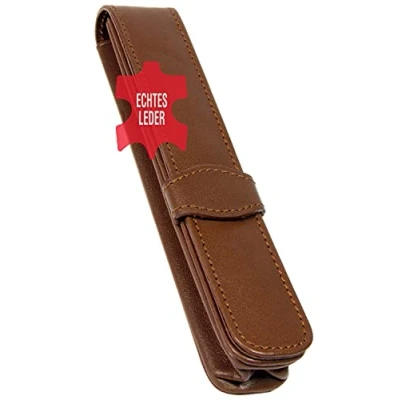 Image of ONLINE Leather pen case, made of genuine leather, brown, for one pen, slim, an elegant accessory him and her